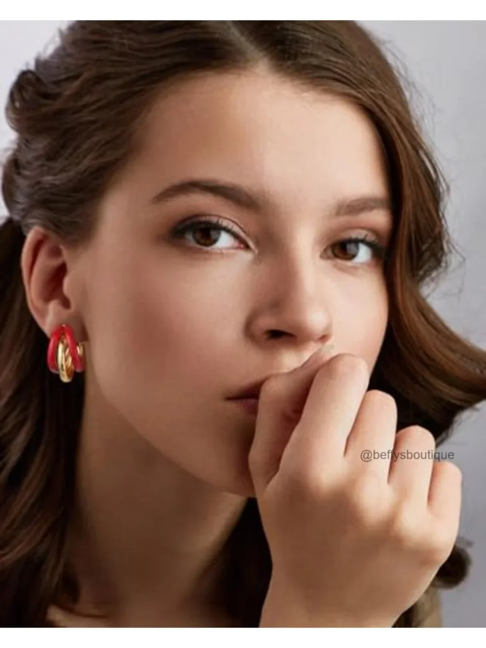 Chunky Triple Hoop Earrings Thick Three Open Hoop Brass Women